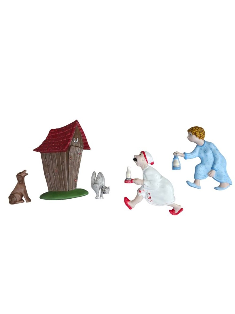 Vintage Arnels Race to the Outhouse Ceramic Wall Hanging Set 5 Pc Bathroom Decor
